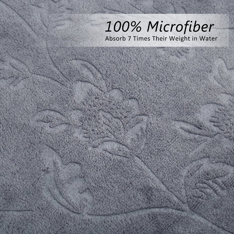 JML Pack of 2 Large Bath Towels Set, Oversized Microfiber Towel for Body, 30" x 60", Fast Drying, Soft Super Absorbent for Yoga, Gym,Spa, Sauna, Shower, Beach, Pool, Sport - Grey Floral Pattern - Image 2